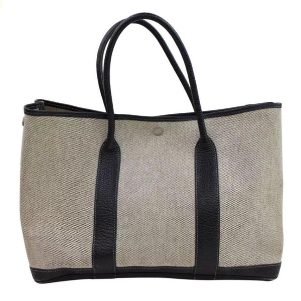 Hermes Garden Party Tote-Bags-Hermes-Black/Creme-JustGorgeousStudio.com