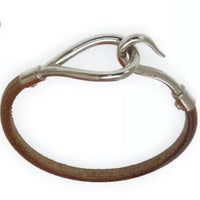 Hermes Jumbo Hook Silver and Leather Bracelet-Jewelry, Watches, & Sunglasses-Hermes-Brown/Silver-JustGorgeousStudio.com
