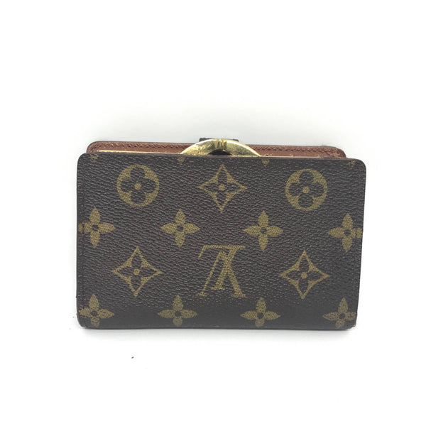 LOUIS VUITTON French Kisslock Monogram Canvas Wallet Brown