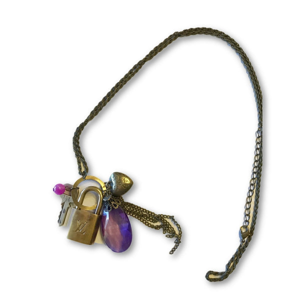 Louis Vuitton Lock & Key Charm Necklace-Lock & Key, Key Holders, Luggage Tags-Louis Vuitton-Antique brass-JustGorgeousStudio.com