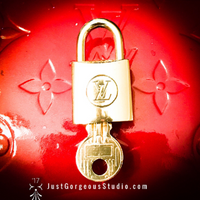 Louis Vuitton Lock Set + Bracelet-Lock & Key, Key Holders, Luggage Tags-Louis Vuitton-NO KEY-1980’s Style/Rose Gold Tone Bangle-Brass/Rose Gold-JustGorgeousStudio.com