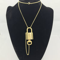 Louis Vuitton Lock Set On Necklace-Jewelry, Watches, & Sunglasses-Louis Vuitton-Brass/Gold-JustGorgeousStudio.com
