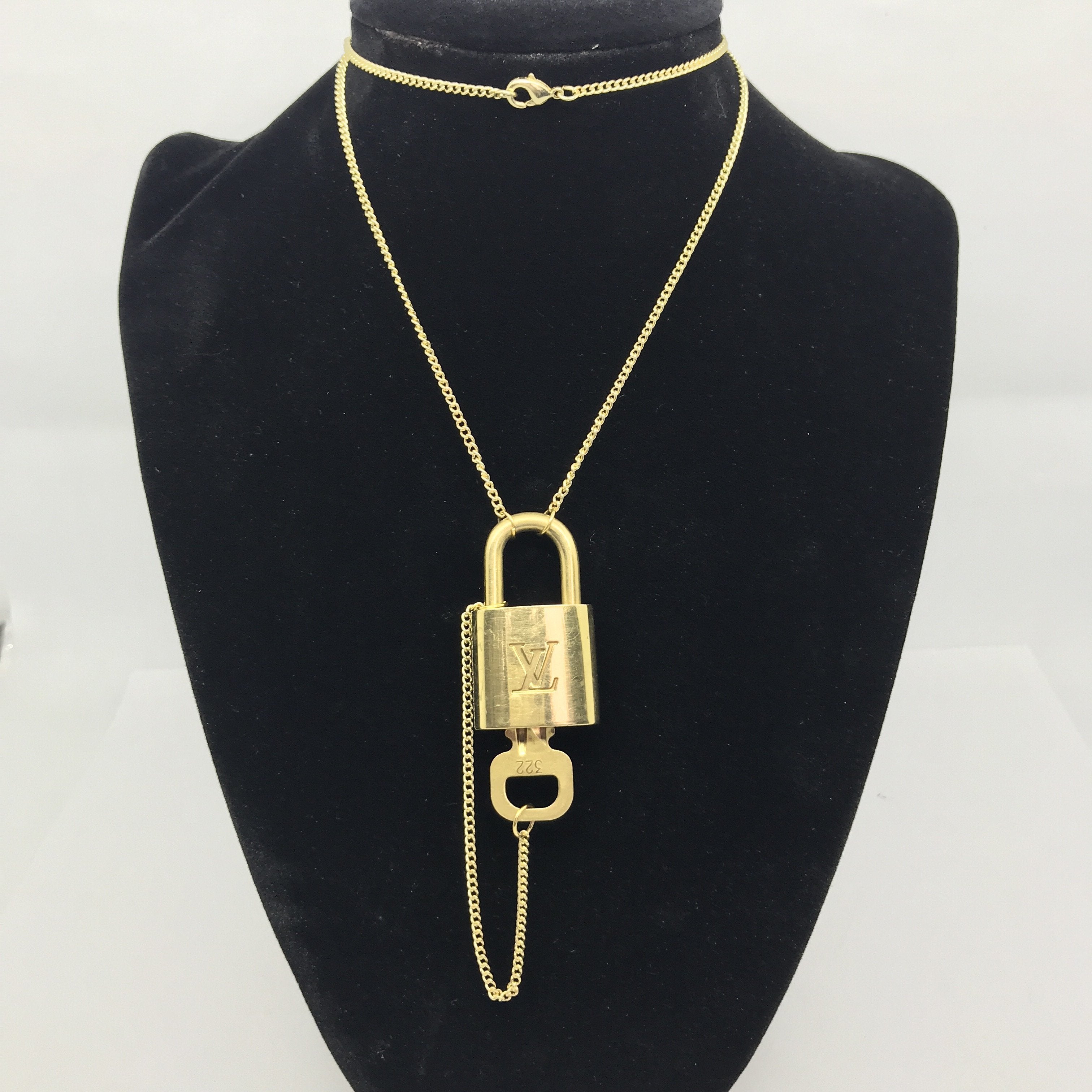 Authentic Louis Vuitton Gold Tone Brass Lock Necklace #302