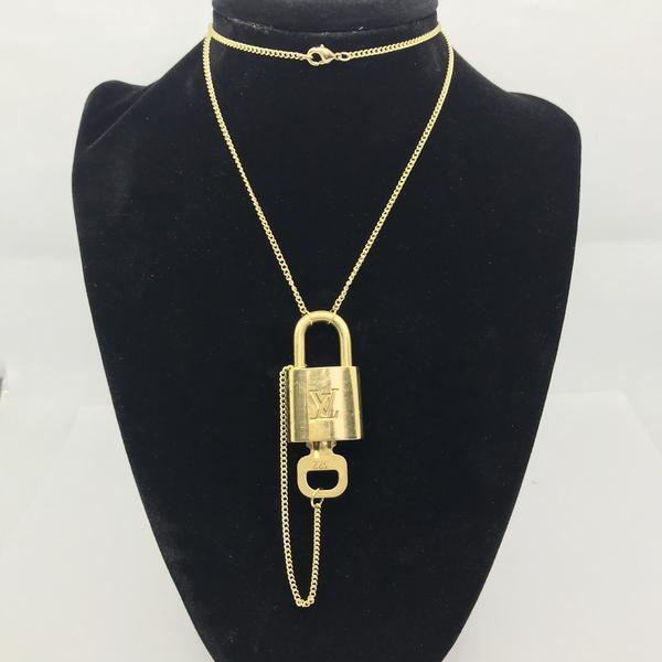 Louis Vuitton Lock Set On Necklace-Jewelry, Watches, & Sunglasses-Louis Vuitton-Brass/Gold-JustGorgeousStudio.com