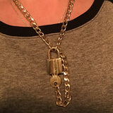 Louis Vuitton Lock Set On Necklace-Lock & Key, Key Holders, Luggage Tags-Louis Vuitton-Current Design (photos 1 & 2)-Brass/Gold Tone-JustGorgeousStudio.com