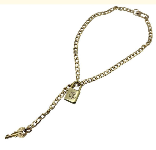 Gold Lock and Key Fob Necklace, Gold LV Lock and Key Vintage