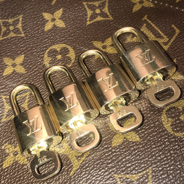 LOUIS VUITTON PadLock Lock & Key Brass Gold Authentic Number
