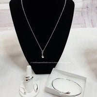 Matching Teardrop Jewelry Set: Necklace, Earrings, Ring, Bracelet-Jewelry, Watches, & Sunglasses-Just Gorgeous Studio-silver-JustGorgeousStudio.com