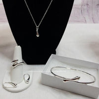 Matching Teardrop Jewelry Set: Necklace, Earrings, Ring, Bracelet-Jewelry, Watches, & Sunglasses-Just Gorgeous Studio-silver-JustGorgeousStudio.com