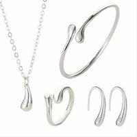 Matching Teardrop Jewelry Set: Necklace, Earrings, Ring, Bracelet-Jewelry, Watches, & Sunglasses-Just Gorgeous Studio-silver-JustGorgeousStudio.com