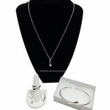 Matching Teardrop Jewelry Set: Necklace, Earrings, Ring, Bracelet-Jewelry, Watches, & Sunglasses-Just Gorgeous Studio-silver-JustGorgeousStudio.com