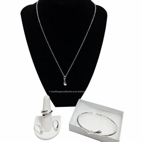 Matching Teardrop Jewelry Set: Necklace, Earrings, Ring, Bracelet-Jewelry, Watches, & Sunglasses-Just Gorgeous Studio-silver-JustGorgeousStudio.com