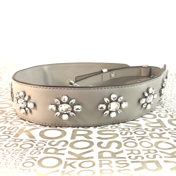 Michael Kors Crystal Embellished Leather Shoulder Strap-Straps-Michael Kors-Pearl Grey-JustGorgeousStudio.com