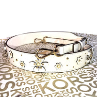 Michael Kors Floral Embellished Leather Shoulder Strap-Straps-Michael Kors-White/Gold HW-JustGorgeousStudio.com
