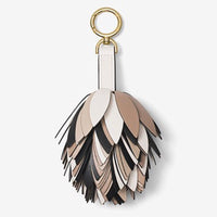 Michael Kors Leather Pom-Pom Tassel Key Chain Bag Charm | 3 Colors-Lock + Key, Charms, Tags-Michael Kors-Beige-JustGorgeousStudio.com