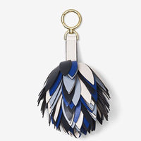 Michael Kors Leather Pom-Pom Tassel Key Chain Bag Charm | 3 Colors-Lock + Key, Charms, Tags-Michael Kors-Blue-JustGorgeousStudio.com