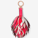 Michael Kors Leather Pom-Pom Tassel Key Chain Bag Charm | 3 Colors-Lock + Key, Charms, Tags-Michael Kors-Red/Pink-JustGorgeousStudio.com