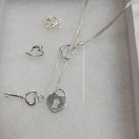 Padlock + Hearts 2 Piece Lariat Jewelry Set-Jewelry, Watches, & Sunglasses-Just Gorgeous Studio-silver-JustGorgeousStudio.com