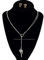 Padlock + Hearts 2 Piece Lariat Jewelry Set-Jewelry, Watches, & Sunglasses-Just Gorgeous Studio-silver-JustGorgeousStudio.com