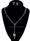 Padlock + Hearts 2 Piece Lariat Jewelry Set-Jewelry, Watches, & Sunglasses-Just Gorgeous Studio-silver-JustGorgeousStudio.com