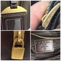 Prada Monogram Logo Boston Shoulder Bag-Bags-PRADA-Brown/Gold-JustGorgeousStudio.com