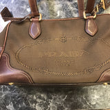 Prada Monogram Logo Boston Shoulder Bag-Bags-PRADA-Brown/Gold-JustGorgeousStudio.com
