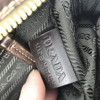 Prada Monogram Logo Boston Shoulder Bag-Bags-PRADA-Brown/Gold-JustGorgeousStudio.com