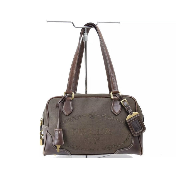 Prada Vintage Brown Jacquard Canvas Handbag, Best Price and Reviews