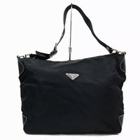 Prada Nylon Leather Hand Shoulder Tote-Bags-PRADA-black/silver-JustGorgeousStudio.com