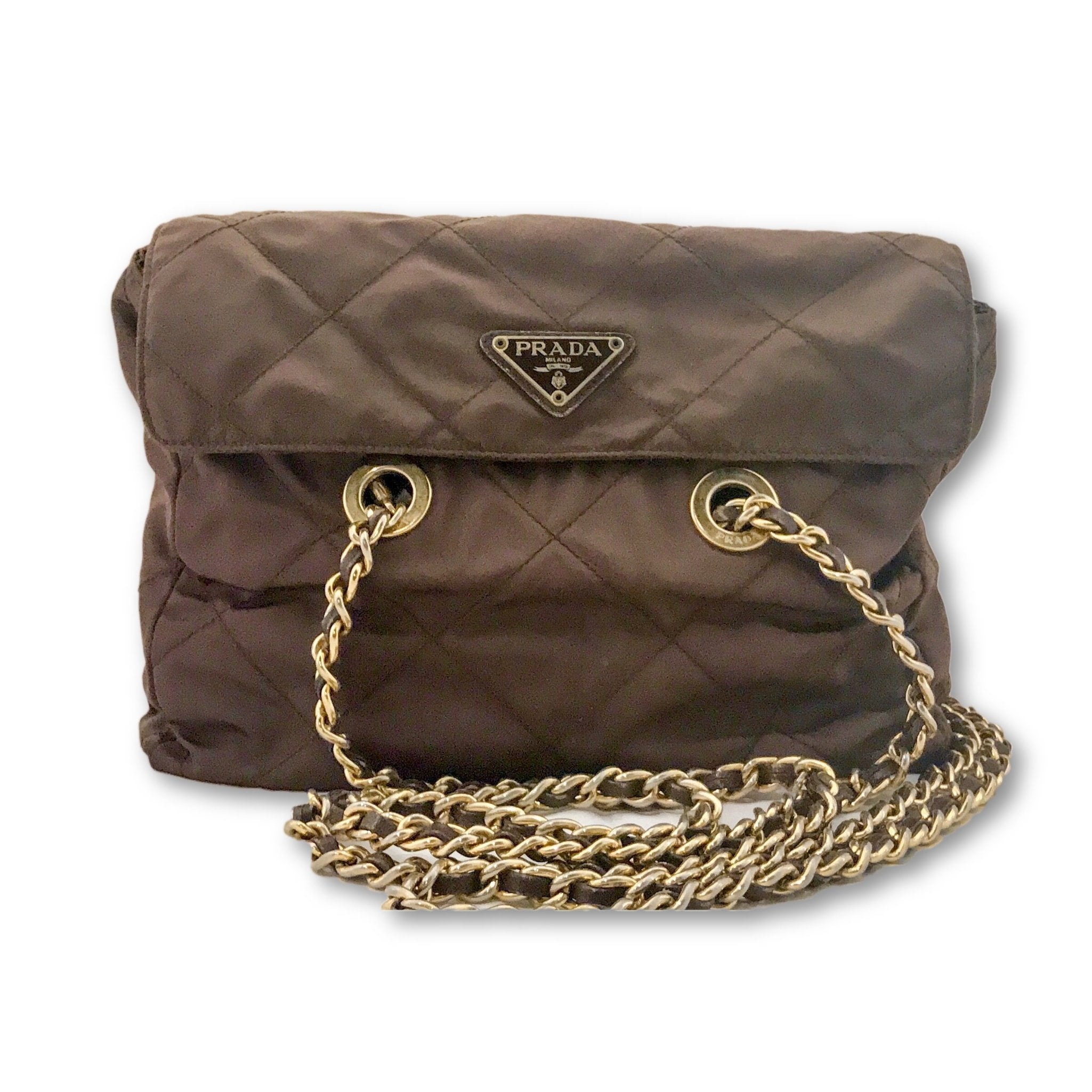 Prada Brown Quilted Nylon Chain Crossbody Bag Cloth ref.141003