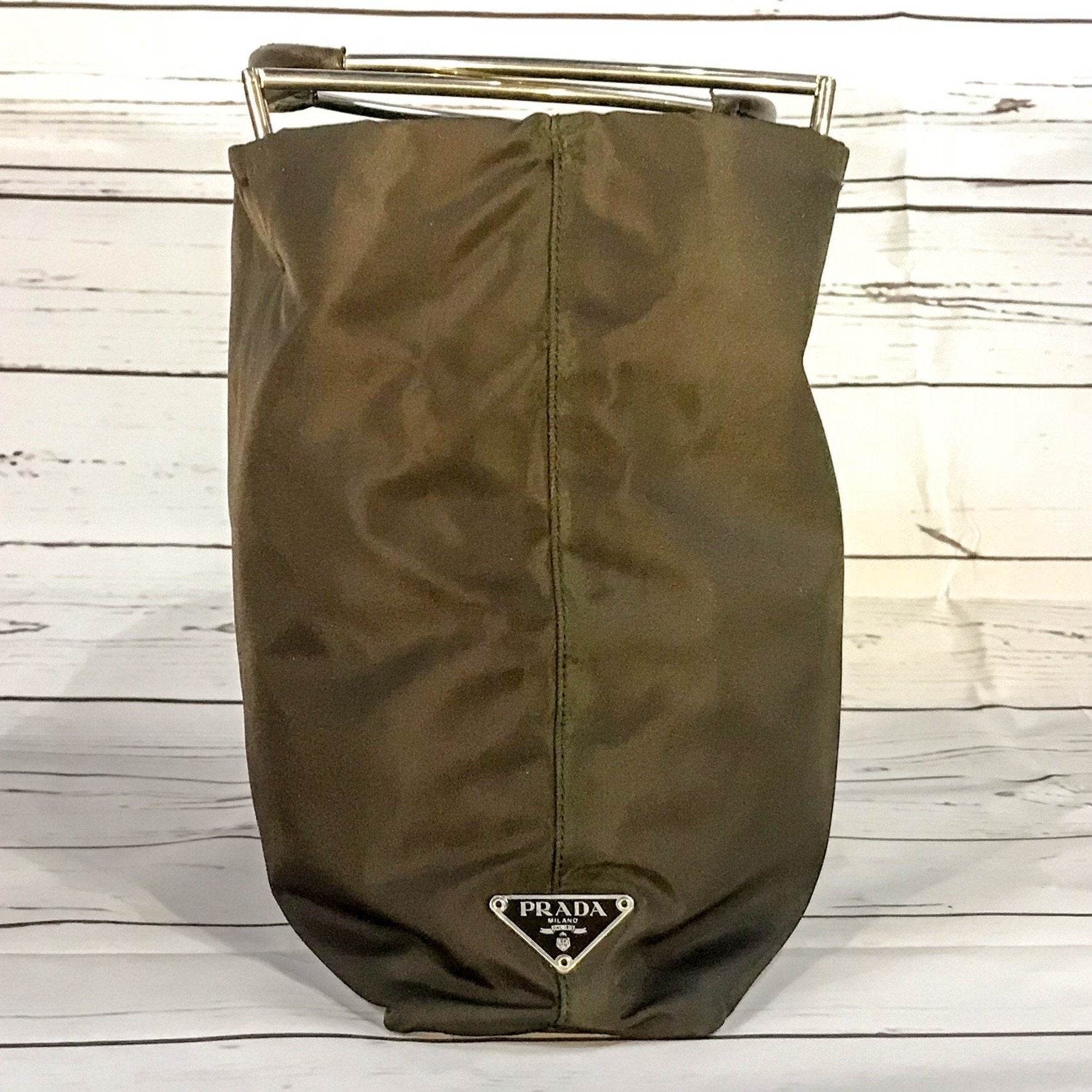 NEW Vintage Brown Prada Tessuto Drawstring Mini Bag