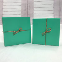 Set of 4: Aqua Gift Box With Bow-Gifts-Just Gorgeous Studio-3.5" x 3.5" x 1"-Aqua/Blue-Green-JustGorgeousStudio.com