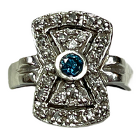 Antique Victorian Edwardian Style Blue Diamond Ring